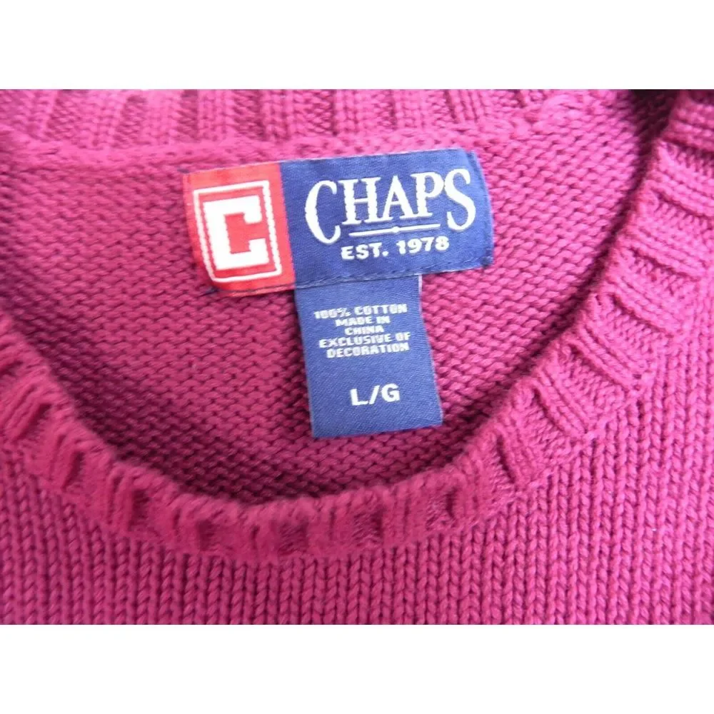 CHAPS Sweater Adult Large Maroon Cable Knit Crest Logo Outerwear Pullover Mens‎